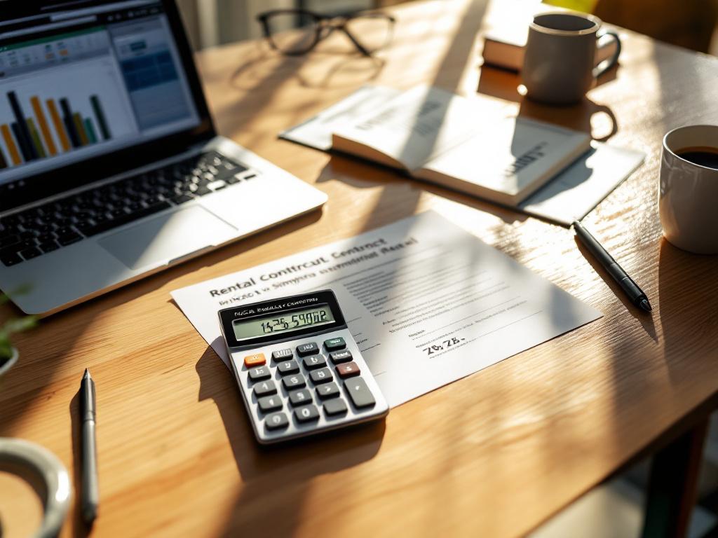 Bureau de gestion LMNP avec tableau comparatif micro-BIC vs réel simplifié 2026, contrat de location, calculateur et écran Excel